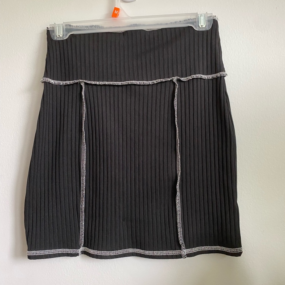Black Ribbed Mini Skirt with Contrasting Seams